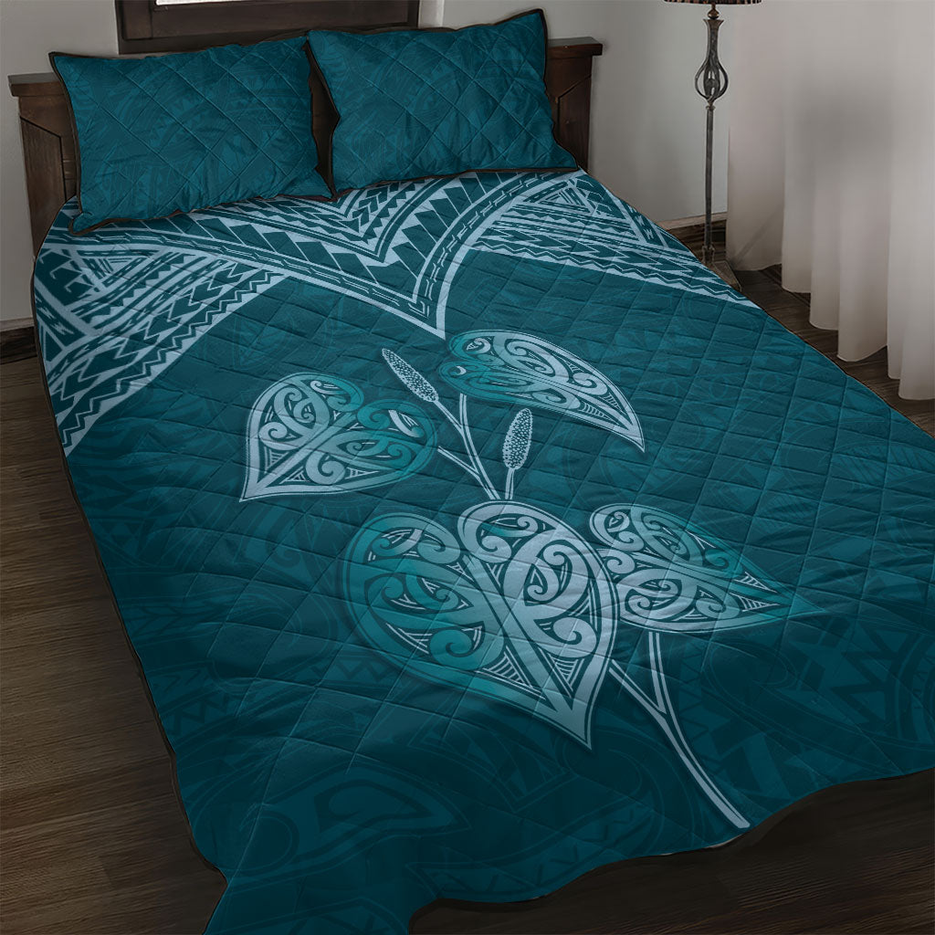 Cyan New Zealand Kawakawa Maori Ngaru Quilt Bed Set LT14 Cyan - Polynesian Pride