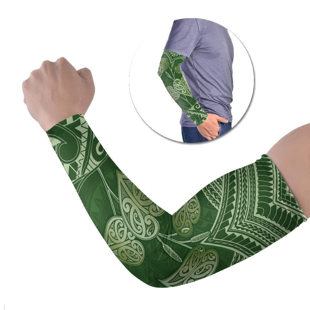 Green New Zealand Kawakawa Maori Ngaru Arm Sleeves LT14 Set of 2 Green - Polynesian Pride