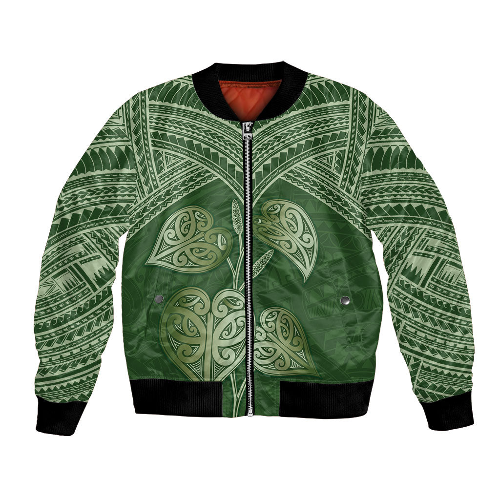 Green New Zealand Kawakawa Maori Ngaru Bomber Jacket LT14 Unisex Green - Polynesian Pride