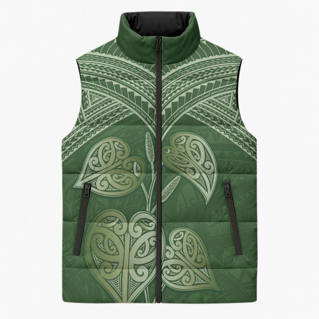 Green New Zealand Kawakawa Maori Ngaru Sleeveless Puffer Jacket LT14 Unisex Green - Polynesian Pride