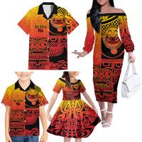 Personalised Ia Ora Na Marquesas Islands Family Matching Off Shoulder Long Sleeve Dress and Hawaiian Shirt Mata Tiki Marquesan Tattoo LT14 - Polynesian Pride