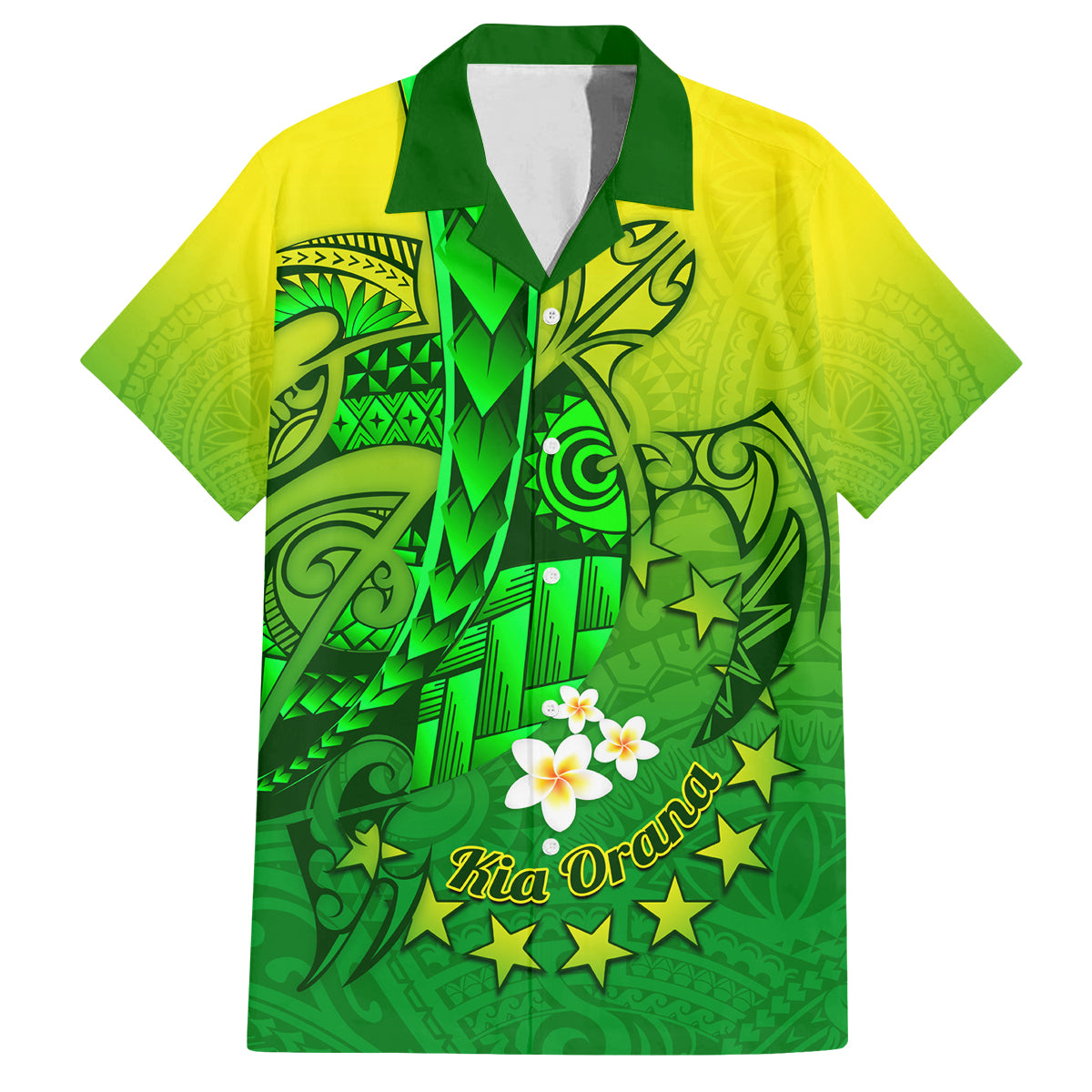 Kia Orana Cook Islands Family Matching Off Shoulder Long Sleeve Dress and Hawaiian Shirt Kuki Airani Tattoo Pattern With Sea Turtle LT14 Dad's Shirt - Short Sleeve Green - Polynesian Pride