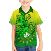 Kia Orana Cook Islands Kid Hawaiian Shirt Kuki Airani Tattoo Pattern With Sea Turtle LT14 Kid Green - Polynesian Pride