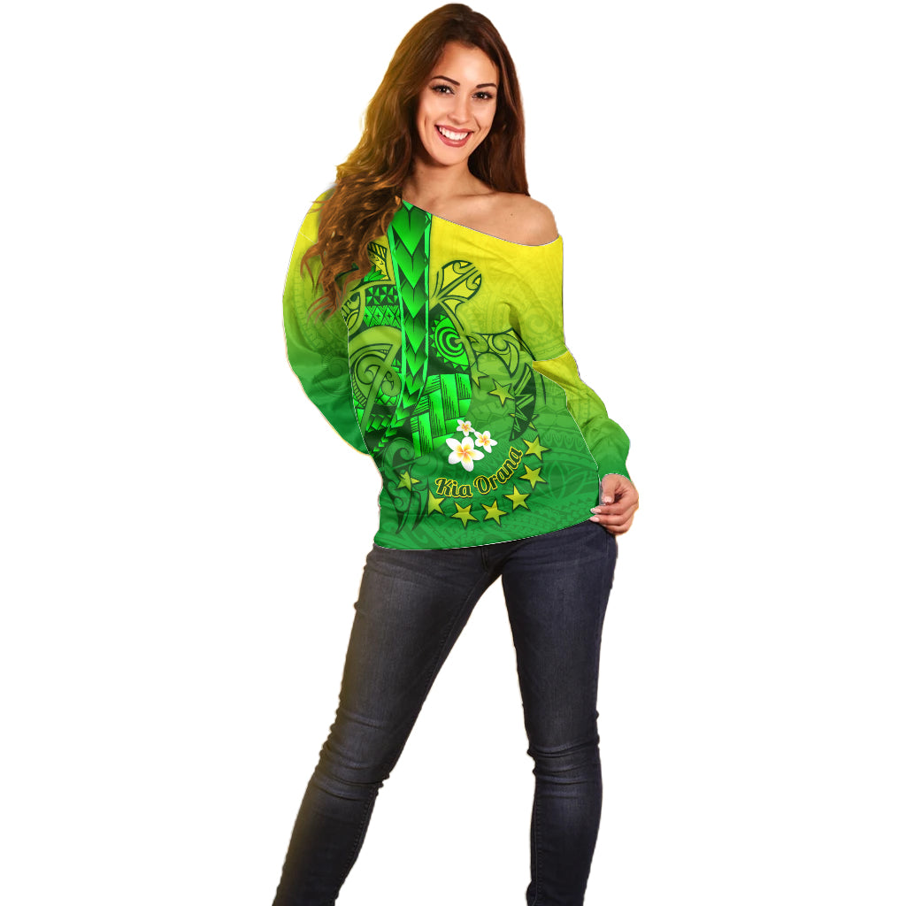 Kia Orana Cook Islands Off Shoulder Sweater Kuki Airani Tattoo Pattern With Sea Turtle LT14 - Polynesian Pride