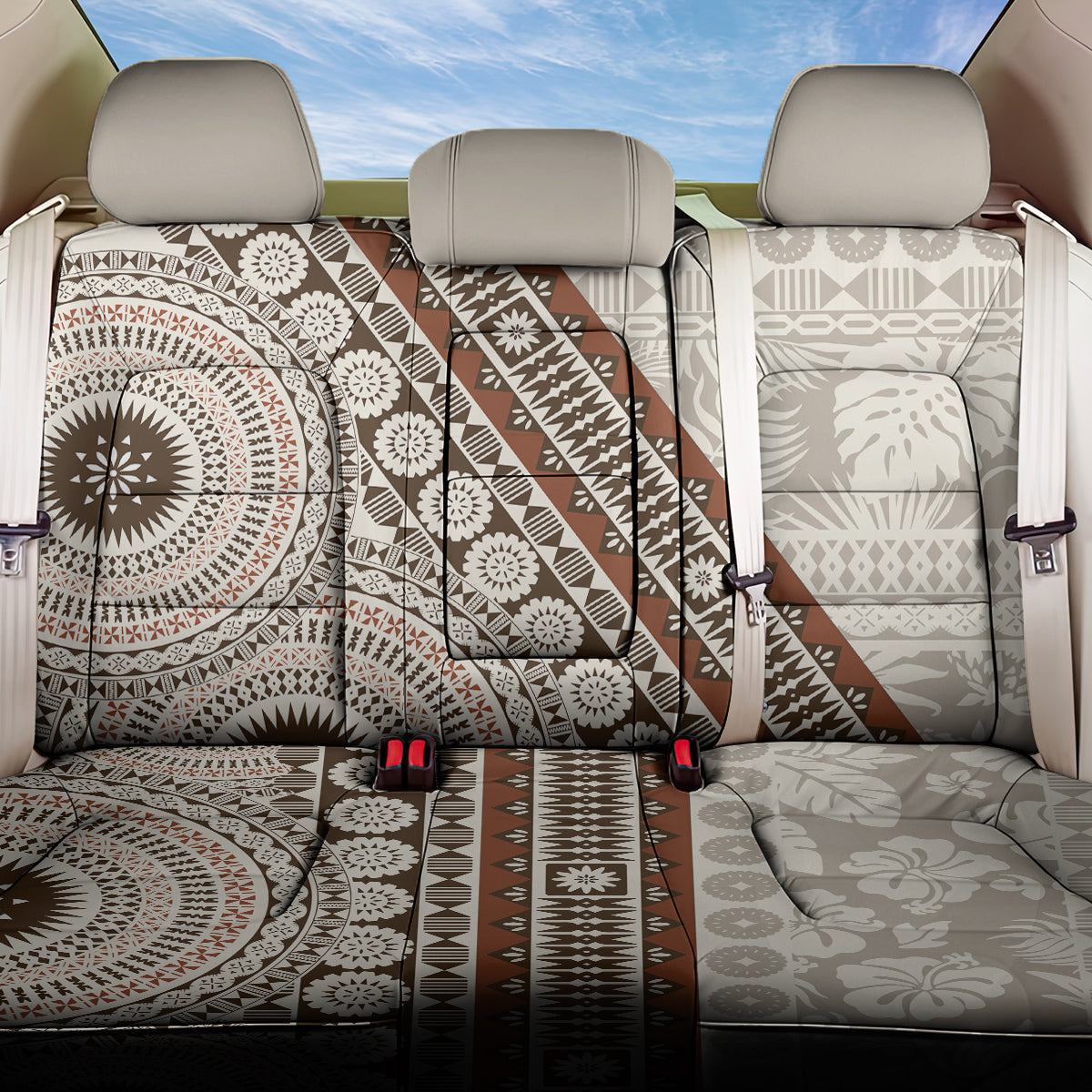 Bula Fiji Back Car Seat Cover Fijian Masi Tapa Cloth Vintage Vibes LT14 One Size Beige - Polynesian Pride