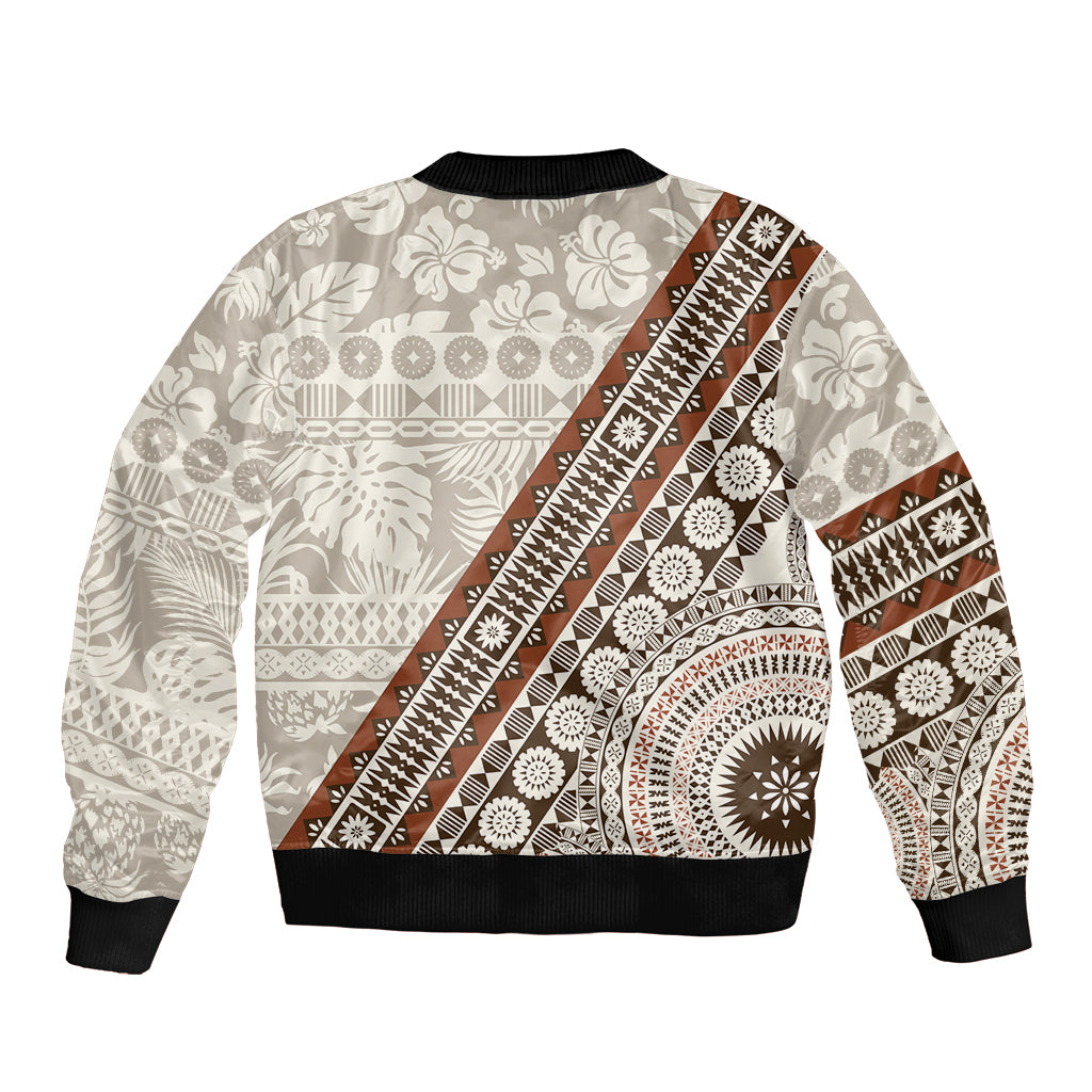 Bula Fiji Bomber Jacket Fijian Masi Tapa Cloth Vintage Vibes LT14 - Polynesian Pride