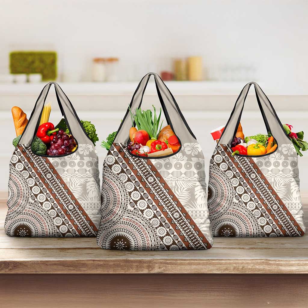 Bula Fiji Grocery Bag Fijian Masi Tapa Cloth Vintage Vibes LT14 3-pack One Size Beige - Polynesian Pride