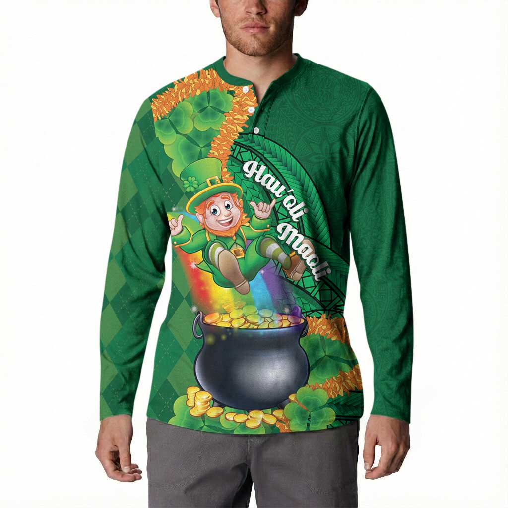 St Patrick's Day Hawaii Button Sweatshirt Hauoli Maoli Funny Shaka Leprechaun