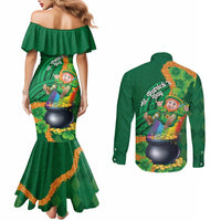 St Patrick's Day Hawaii Couples Matching Mermaid Dress and Long Sleeve Button Shirt Hauoli Maoli Funny Shaka Leprechaun LT14 - Polynesian Pride