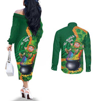 St Patrick's Day Hawaii Couples Matching Off The Shoulder Long Sleeve Dress and Long Sleeve Button Shirt Hauoli Maoli Funny Shaka Leprechaun LT14 - Polynesian Pride