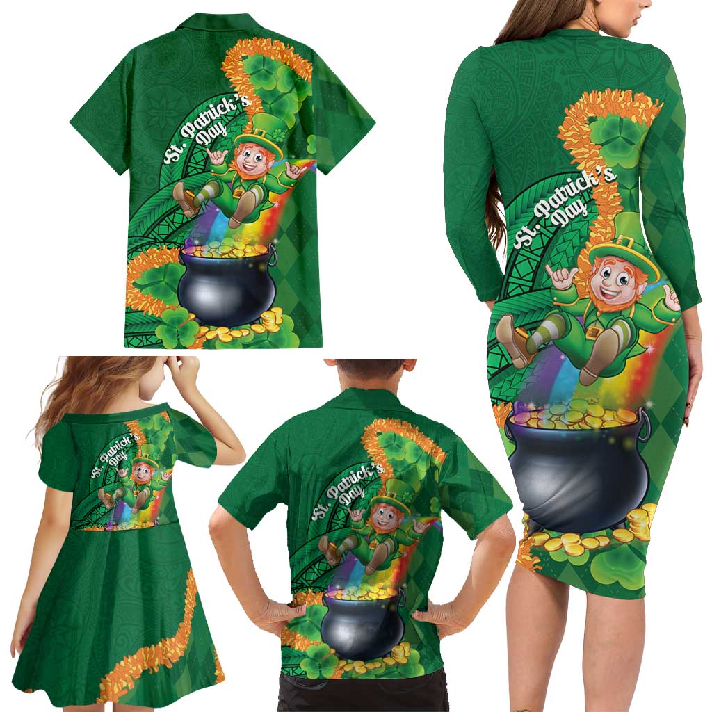 St Patrick's Day Hawaii Family Matching Long Sleeve Bodycon Dress and Hawaiian Shirt Hauoli Maoli Funny Shaka Leprechaun LT14 - Polynesian Pride
