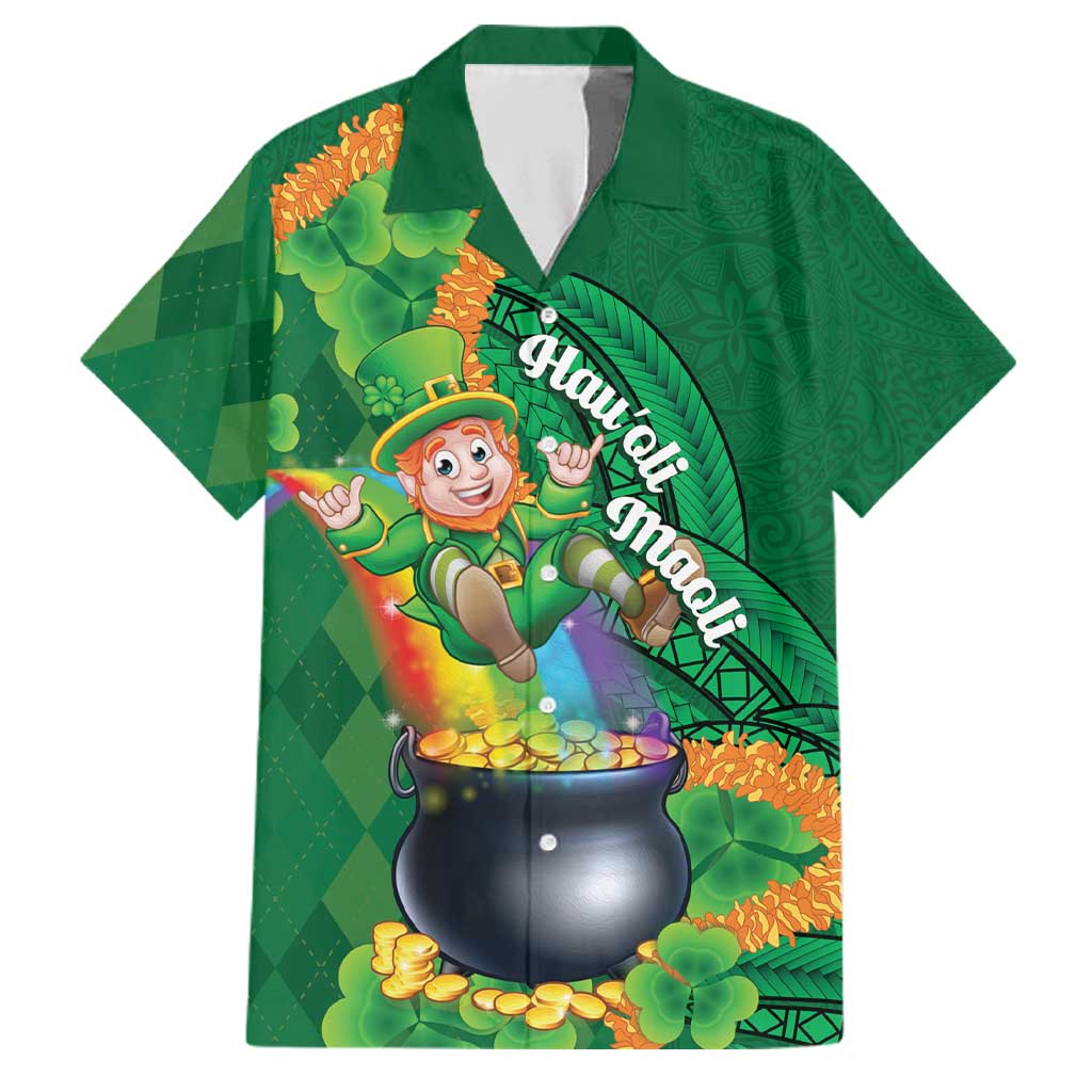 St Patrick's Day Hawaii Family Matching Mermaid Dress and Hawaiian Shirt Hauoli Maoli Funny Shaka Leprechaun LT14 Dad's Shirt - Short Sleeve Green - Polynesian Pride