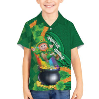 St Patrick's Day Hawaii Family Matching Mermaid Dress and Hawaiian Shirt Hauoli Maoli Funny Shaka Leprechaun LT14 Son's Shirt Green - Polynesian Pride