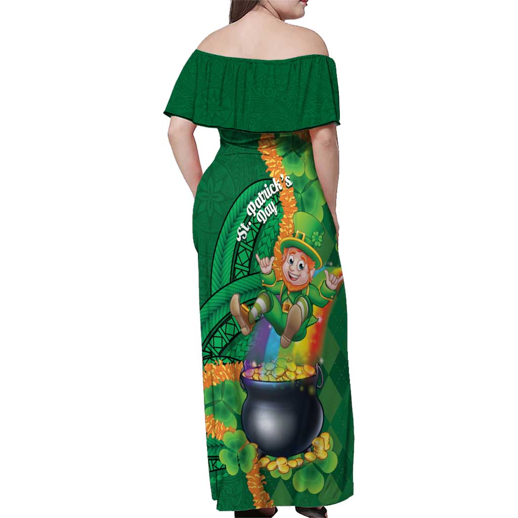 St Patrick's Day Hawaii Family Matching Off Shoulder Maxi Dress and Hawaiian Shirt Hauoli Maoli Funny Shaka Leprechaun LT14 - Polynesian Pride