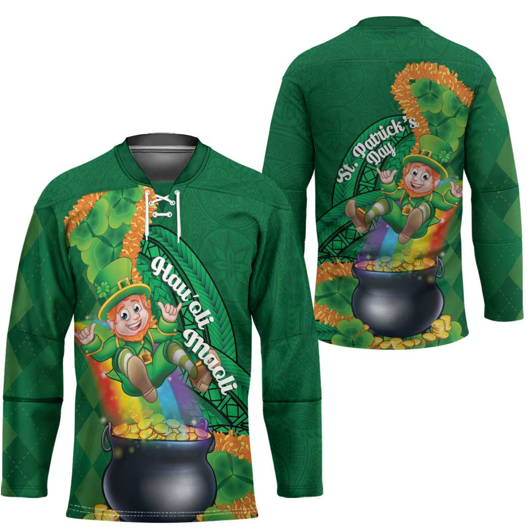St Patrick's Day Hawaii Hockey Jersey Hauoli Maoli Funny Shaka Leprechaun