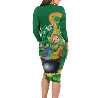 St Patrick's Day Hawaii Long Sleeve Bodycon Dress Hauoli Maoli Funny Shaka Leprechaun LT14 - Polynesian Pride
