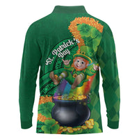 St Patrick's Day Hawaii Long Sleeve Polo Shirt Hauoli Maoli Funny Shaka Leprechaun