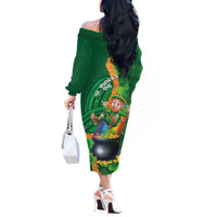 St Patrick's Day Hawaii Off The Shoulder Long Sleeve Dress Hauoli Maoli Funny Shaka Leprechaun LT14 - Polynesian Pride
