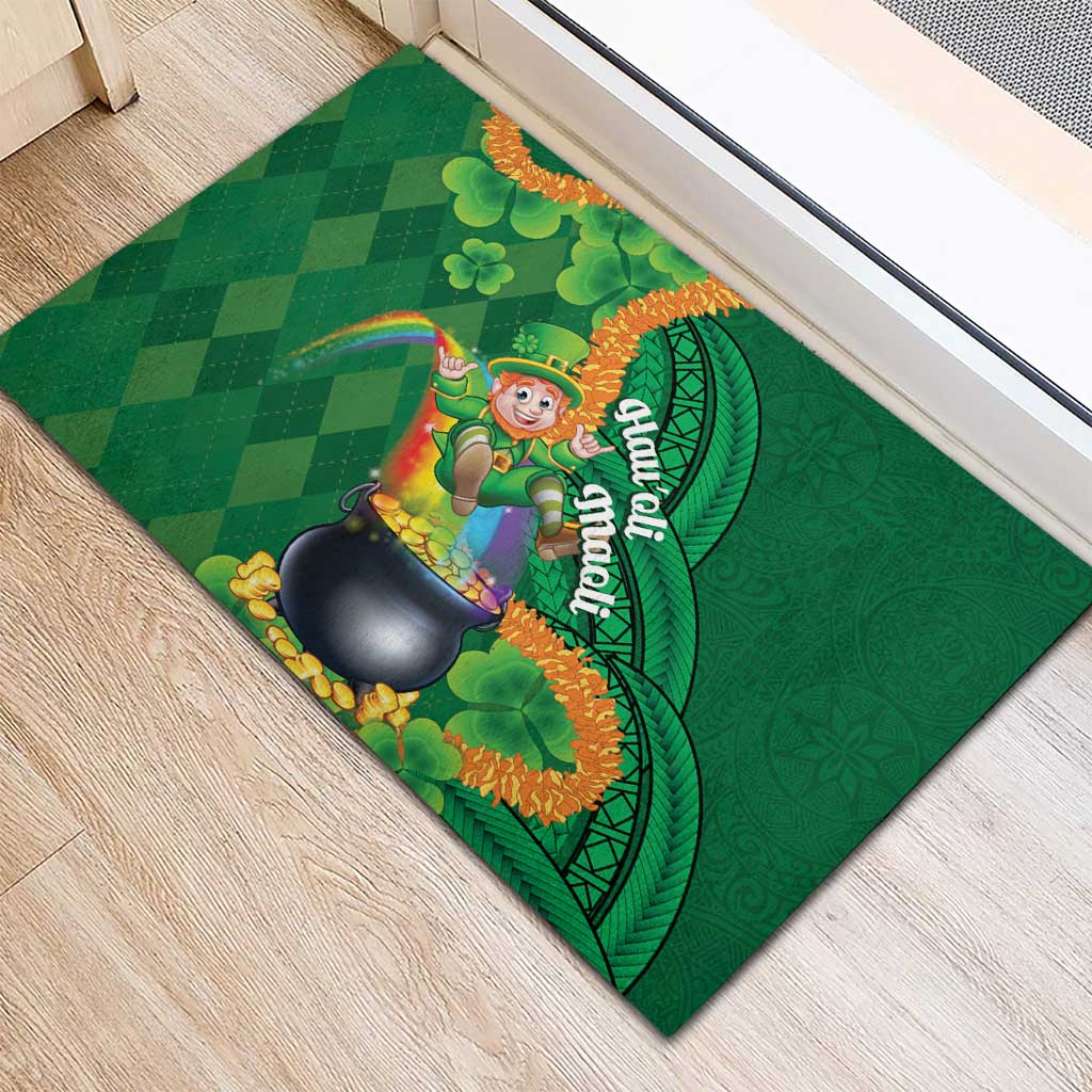 St Patrick's Day Hawaii Rubber Doormat Hauoli Maoli Funny Shaka Leprechaun