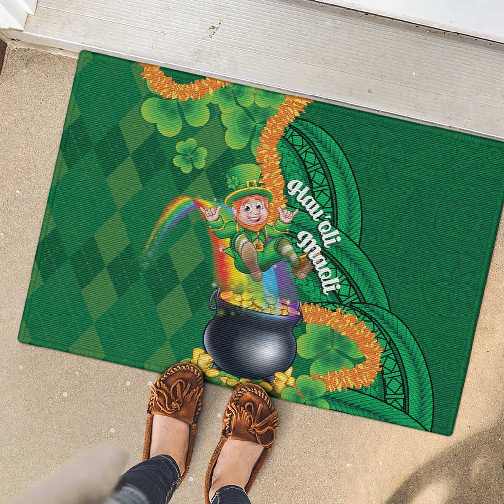 St Patrick's Day Hawaii Rubber Doormat Hauoli Maoli Funny Shaka Leprechaun