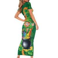 St Patrick's Day Hawaii Short Sleeve Bodycon Dress Hauoli Maoli Funny Shaka Leprechaun LT14 - Polynesian Pride