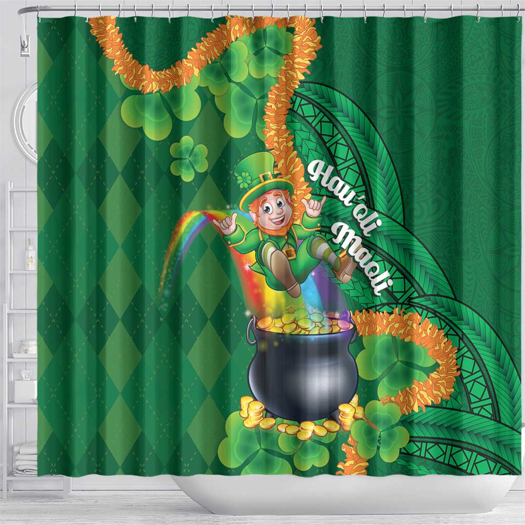 St Patrick's Day Hawaii Shower Curtain Hauoli Maoli Funny Shaka Leprechaun