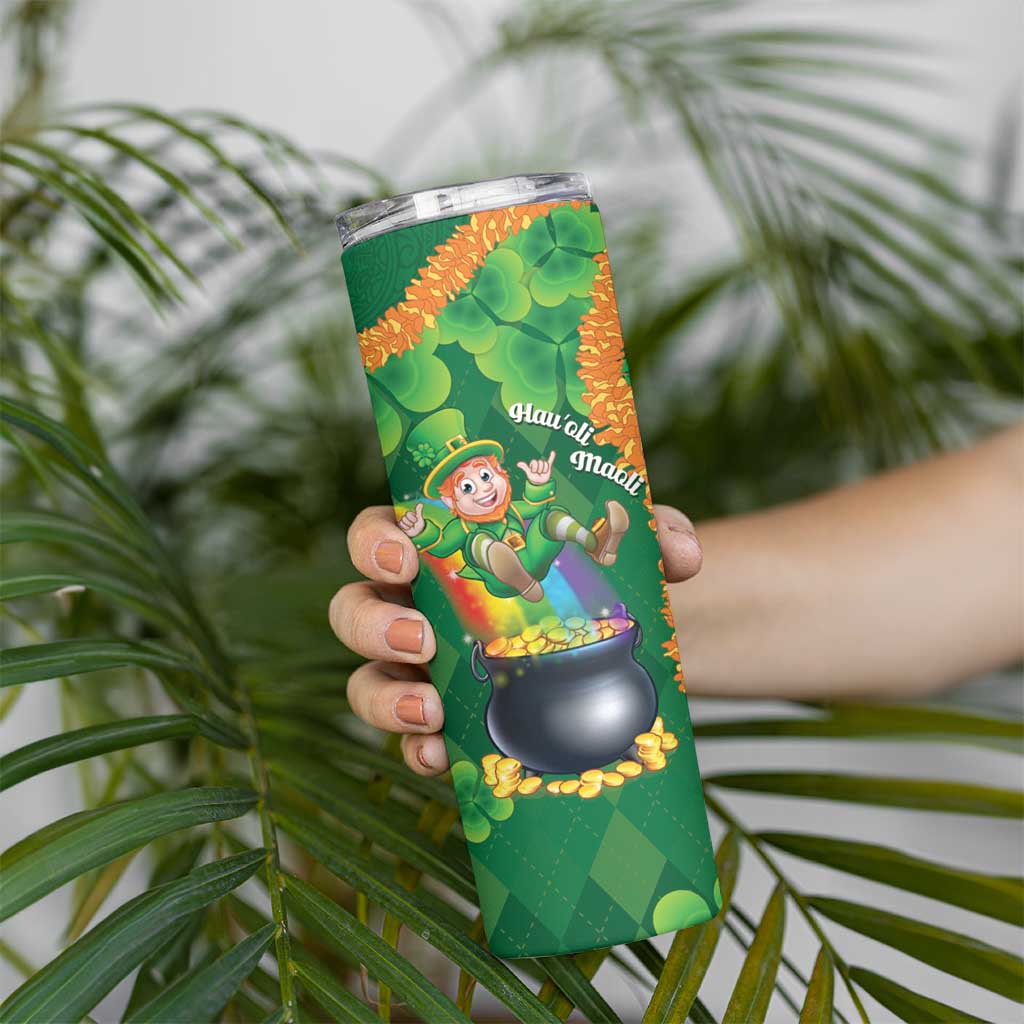 St Patrick's Day Hawaii Skinny Tumbler Hauoli Maoli Funny Shaka Leprechaun LT14 - Polynesian Pride