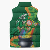 St Patrick's Day Hawaii Sleeveless Puffer Jacket Hauoli Maoli Funny Shaka Leprechaun
