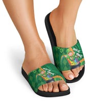 St Patrick's Day Hawaii Slide Sandals Hauoli Maoli Funny Shaka Leprechaun