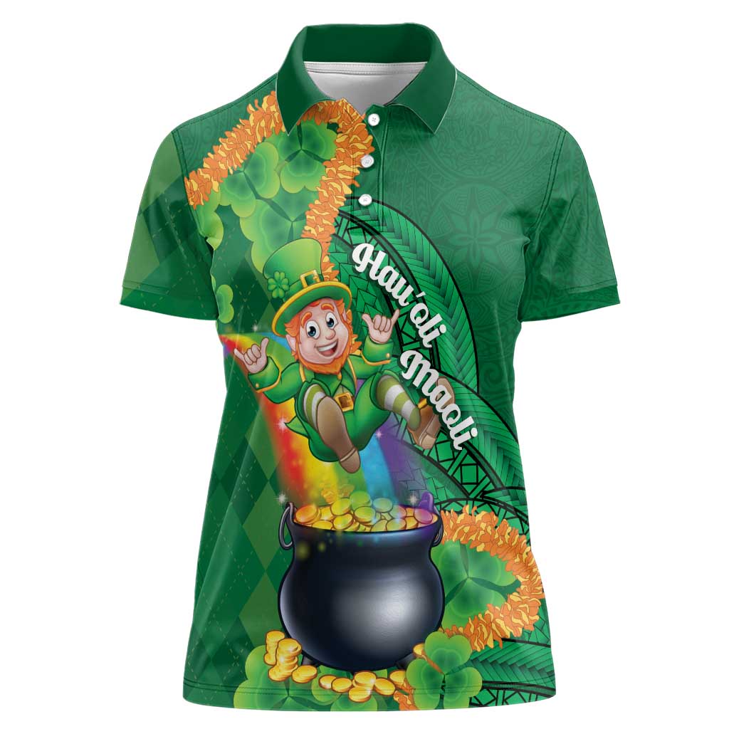 St Patrick's Day Hawaii Women Polo Shirt Hauoli Maoli Funny Shaka Leprechaun LT14 Female Green - Polynesian Pride
