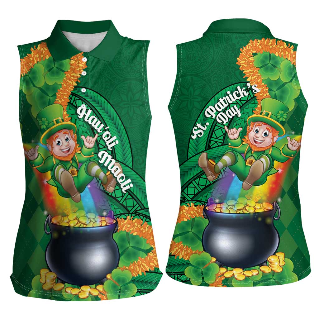 St Patrick's Day Hawaii Women Sleeveless Polo Shirt Hauoli Maoli Funny Shaka Leprechaun LT14 - Polynesian Pride