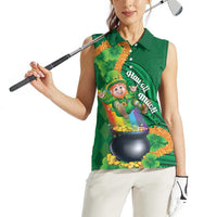 St Patrick's Day Hawaii Women Sleeveless Polo Shirt Hauoli Maoli Funny Shaka Leprechaun LT14 - Polynesian Pride
