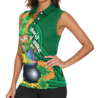 St Patrick's Day Hawaii Women Sleeveless Polo Shirt Hauoli Maoli Funny Shaka Leprechaun LT14 - Polynesian Pride