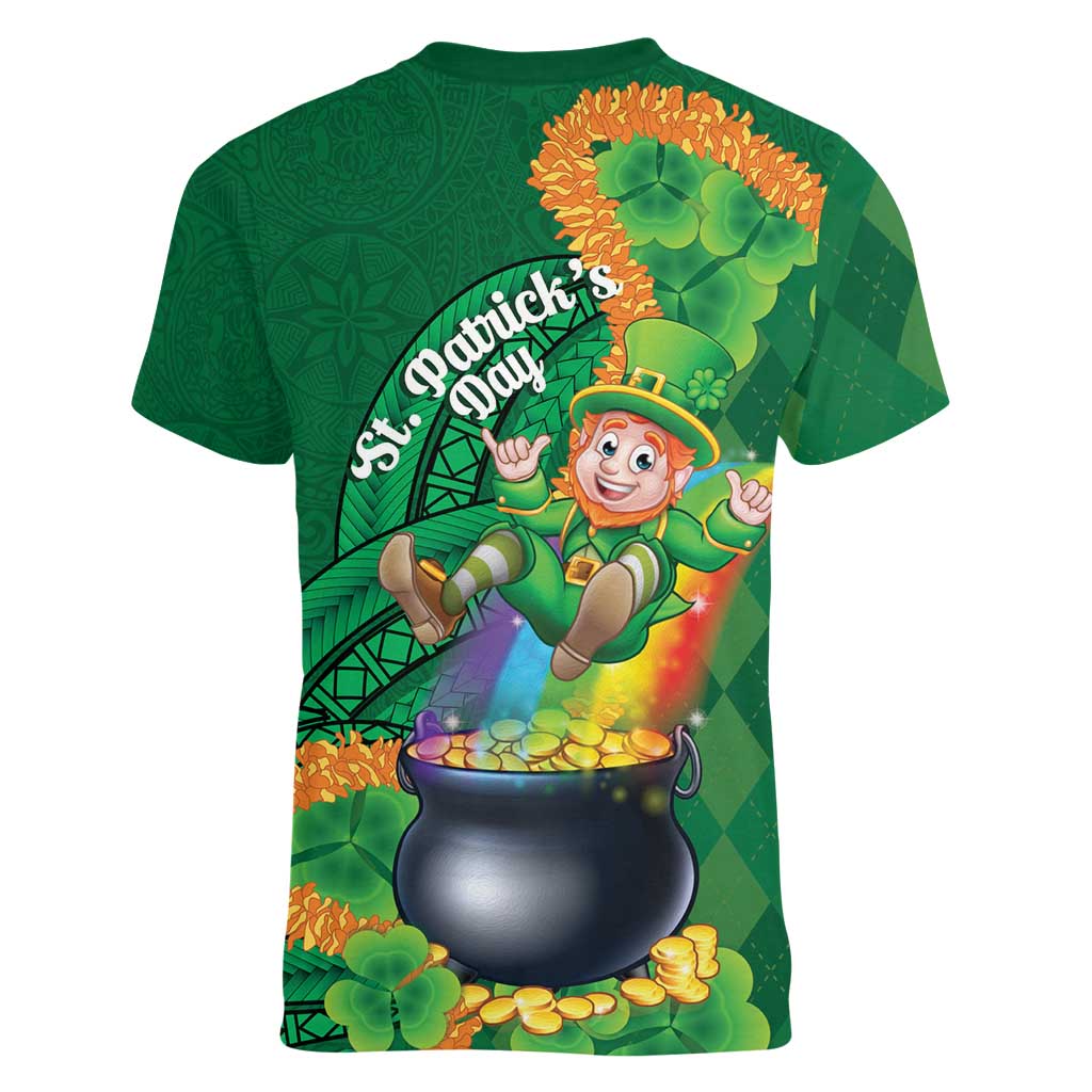 St Patrick's Day Hawaii Women V-Neck T-Shirt Hauoli Maoli Funny Shaka Leprechaun LT14 - Polynesian Pride