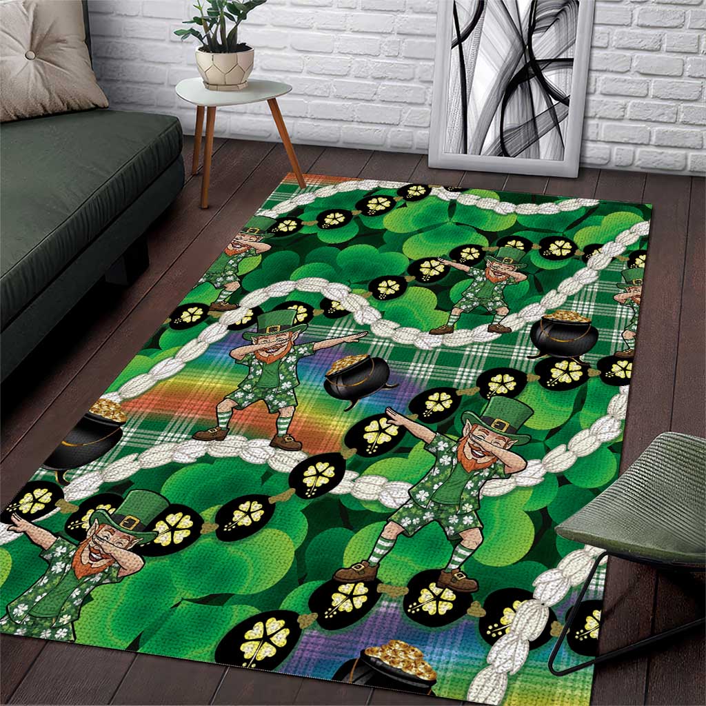 St Patrick's Day Palaka Hawaii Area Rug Kukui Nut Pikake Lei Shamrock Dabbing Leprechaun LT14 Green - Polynesian Pride