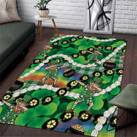 St Patrick's Day Palaka Hawaii Area Rug Kukui Nut Pikake Lei Shamrock Dabbing Leprechaun LT14 Green - Polynesian Pride
