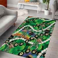 St Patrick's Day Palaka Hawaii Area Rug Kukui Nut Pikake Lei Shamrock Dabbing Leprechaun LT14 - Polynesian Pride
