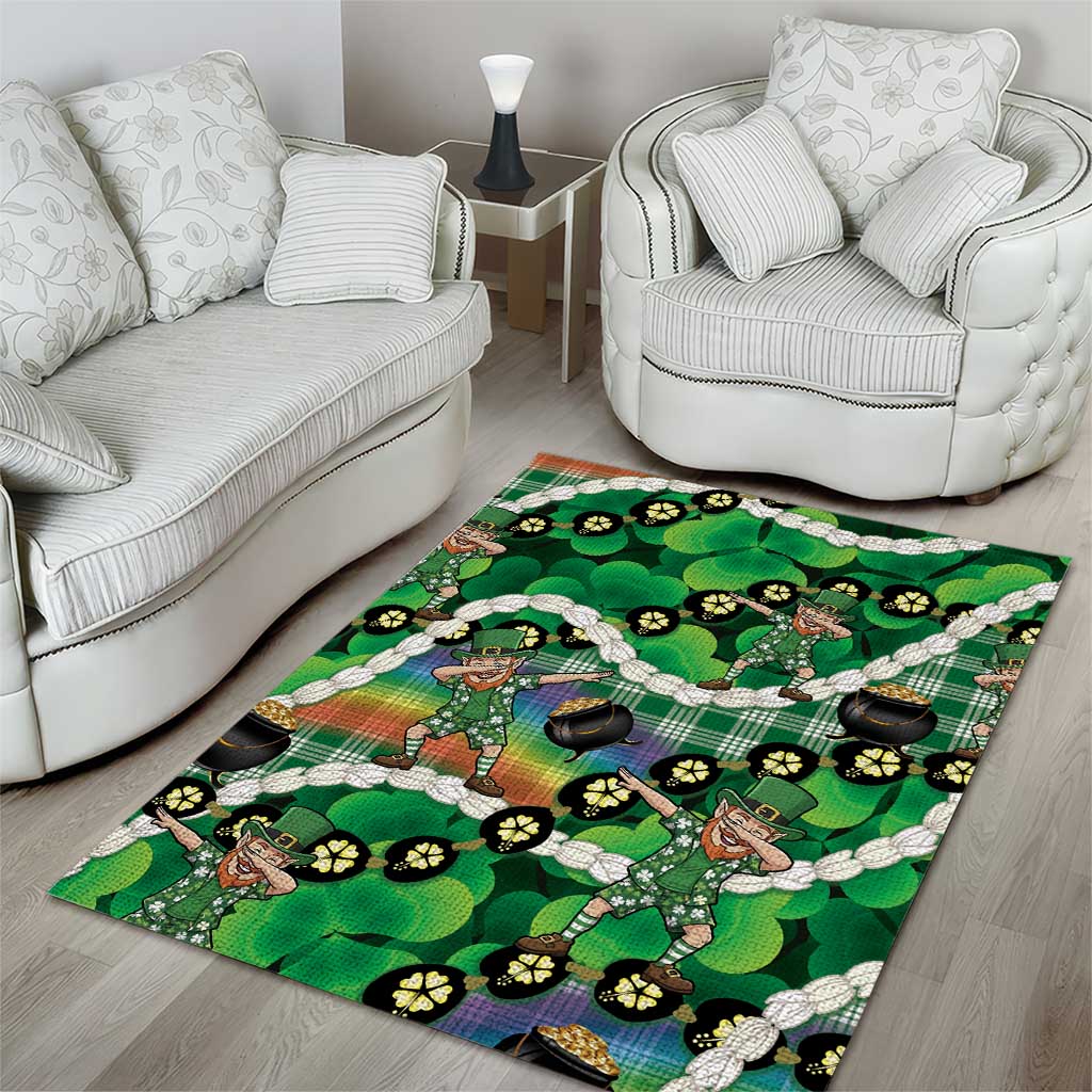 St Patrick's Day Palaka Hawaii Area Rug Kukui Nut Pikake Lei Shamrock Dabbing Leprechaun LT14 - Polynesian Pride