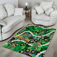 St Patrick's Day Palaka Hawaii Area Rug Kukui Nut Pikake Lei Shamrock Dabbing Leprechaun LT14 - Polynesian Pride