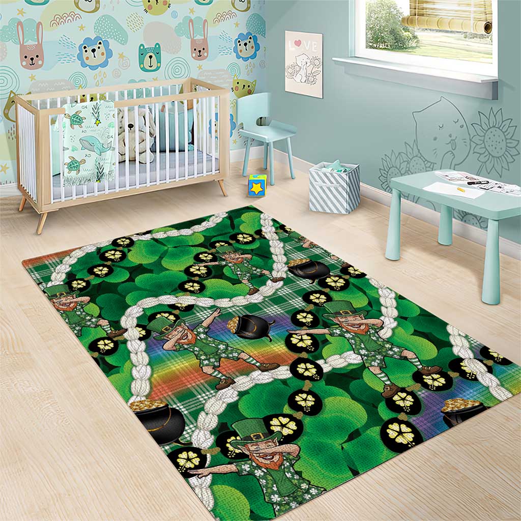 St Patrick's Day Palaka Hawaii Area Rug Kukui Nut Pikake Lei Shamrock Dabbing Leprechaun LT14 - Polynesian Pride