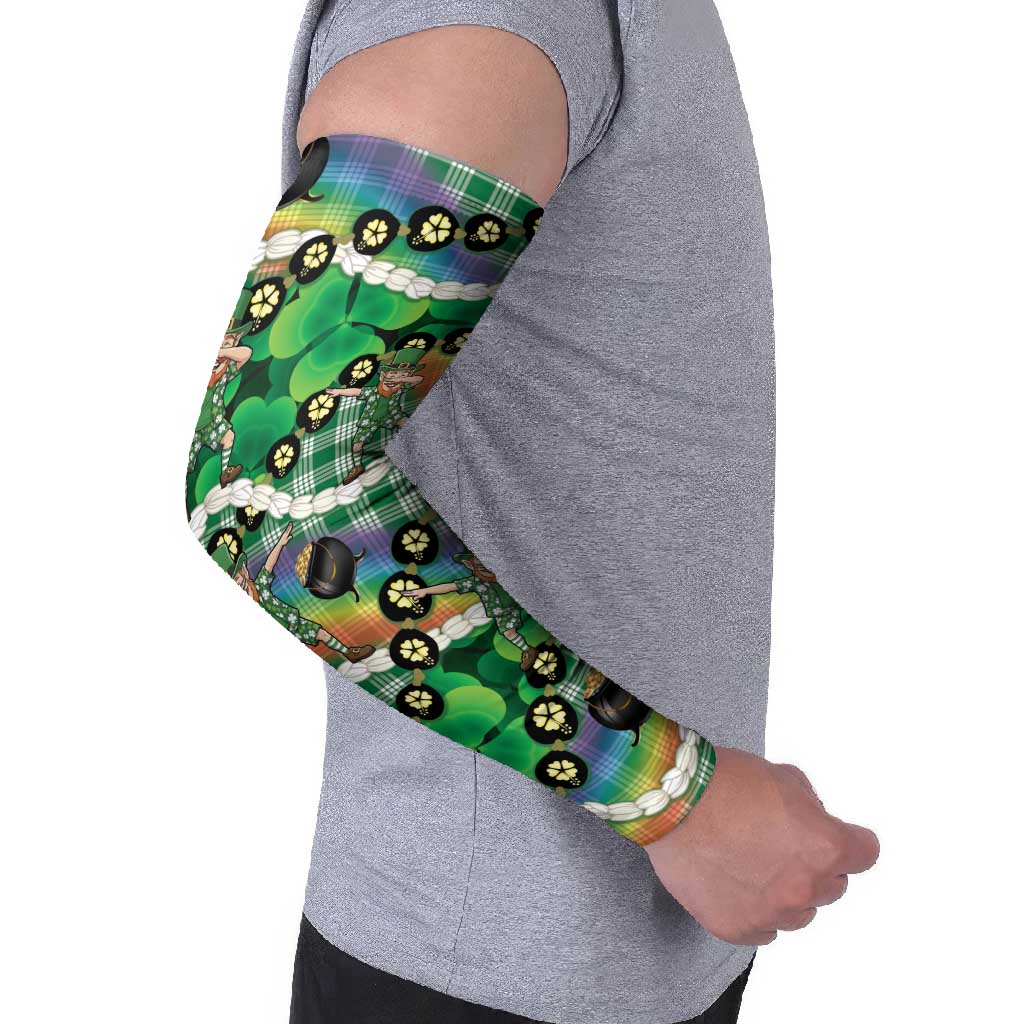 St Patrick's Day Palaka Hawaii Arm Sleeves Kukui Nut Pikake Lei Shamrock Dabbing Leprechaun