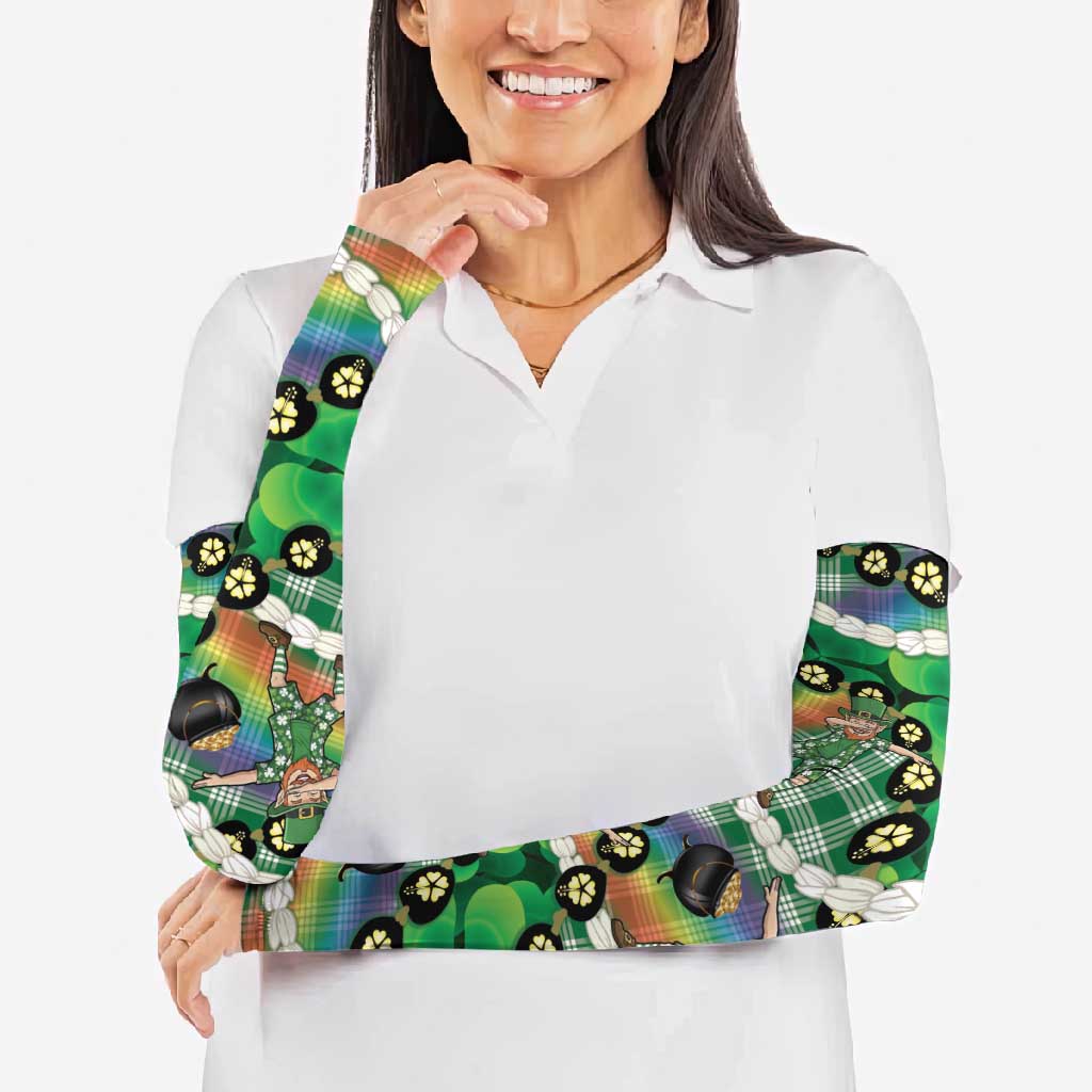 St Patrick's Day Palaka Hawaii Arm Sleeves Kukui Nut Pikake Lei Shamrock Dabbing Leprechaun