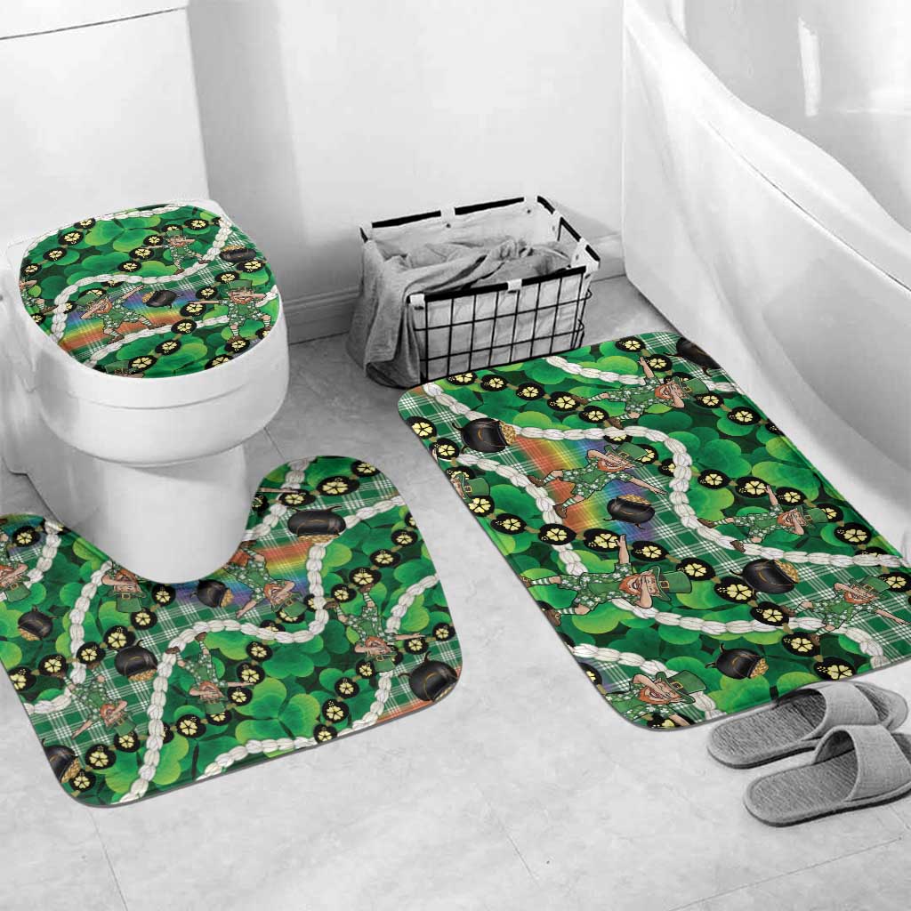 St Patrick's Day Palaka Hawaii Bathroom Set Kukui Nut Pikake Lei Shamrock Dabbing Leprechaun