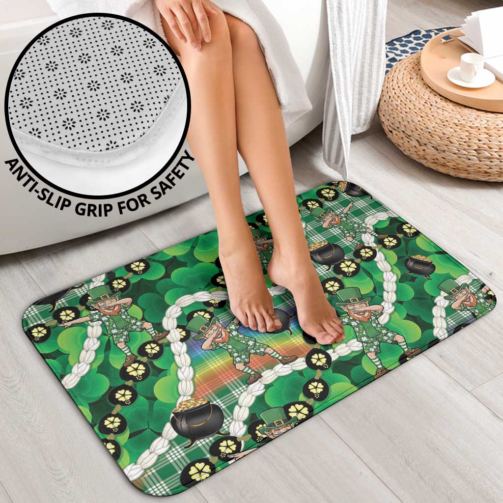 St Patrick's Day Palaka Hawaii Bathroom Set Kukui Nut Pikake Lei Shamrock Dabbing Leprechaun
