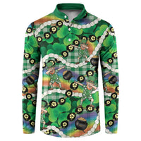 St Patrick's Day Palaka Hawaii Button Sweatshirt Kukui Nut Pikake Lei Shamrock Dabbing Leprechaun