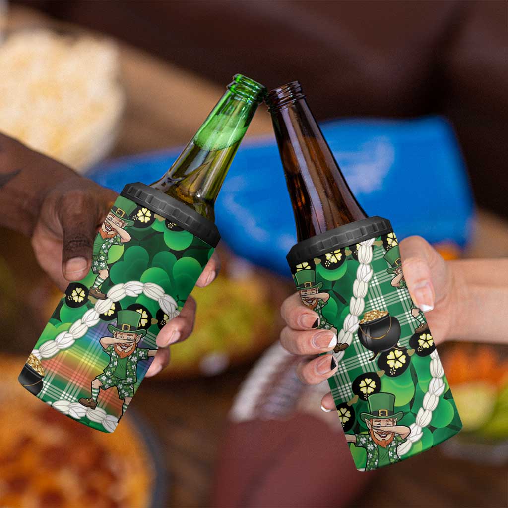 St Patrick's Day Palaka Hawaii 4 in 1 Can Cooler Tumbler Kukui Nut Pikake Lei Shamrock Dabbing Leprechaun LT14 - Polynesian Pride