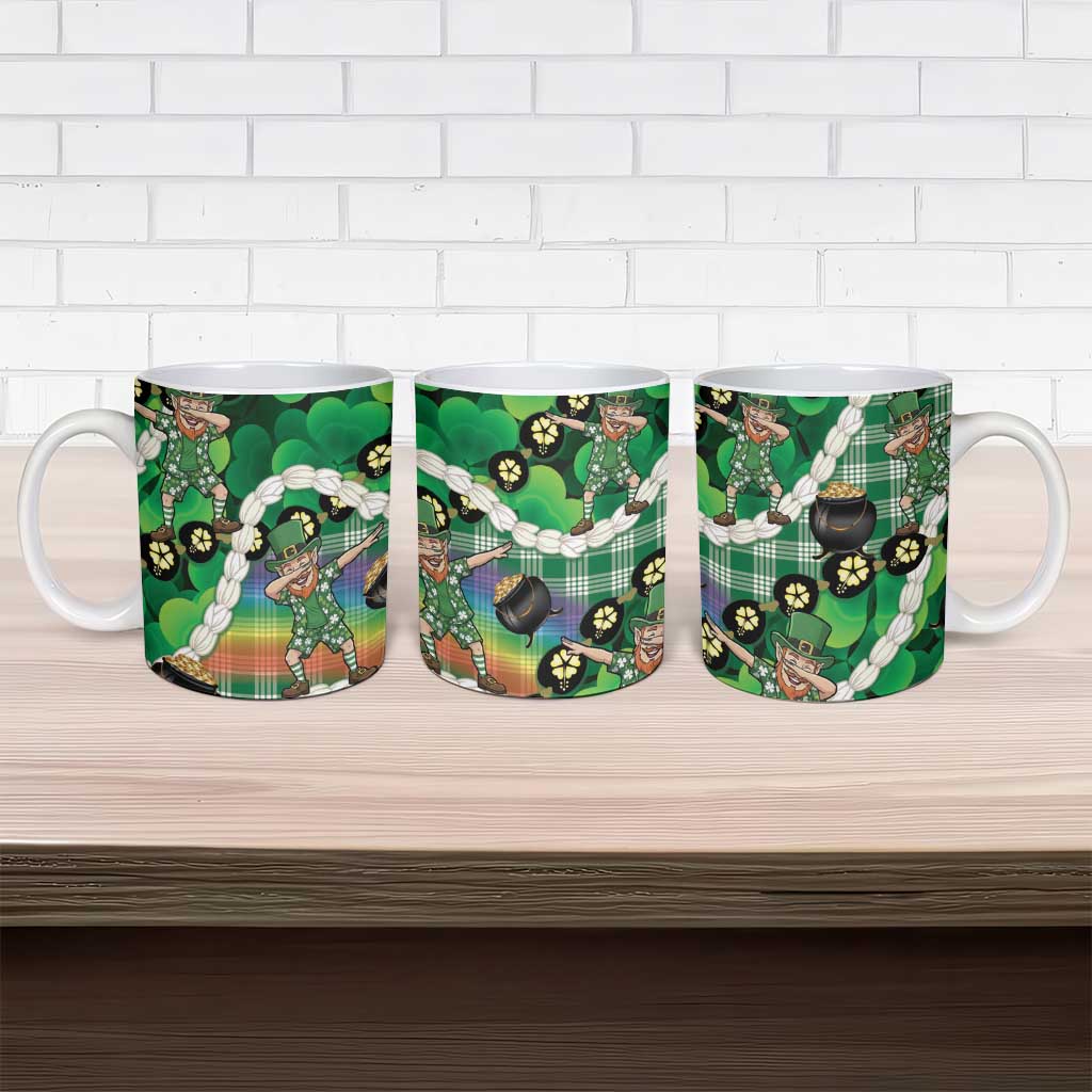 St Patrick's Day Palaka Hawaii Ceramic Mug Kukui Nut Pikake Lei Shamrock Dabbing Leprechaun