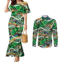 St Patrick's Day Palaka Hawaii Couples Matching Mermaid Dress and Long Sleeve Button Shirt Kukui Nut Pikake Lei Shamrock Dabbing Leprechaun LT14 Green - Polynesian Pride