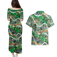 St Patrick's Day Palaka Hawaii Couples Matching Puletasi and Hawaiian Shirt Kukui Nut Pikake Lei Shamrock Dabbing Leprechaun LT14 - Polynesian Pride