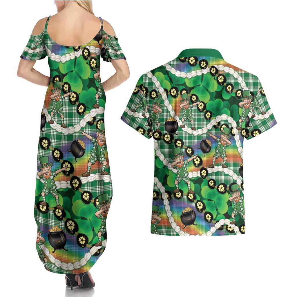 St Patrick's Day Palaka Hawaii Couples Matching Summer Maxi Dress and Hawaiian Shirt Kukui Nut Pikake Lei Shamrock Dabbing Leprechaun LT14 - Polynesian Pride